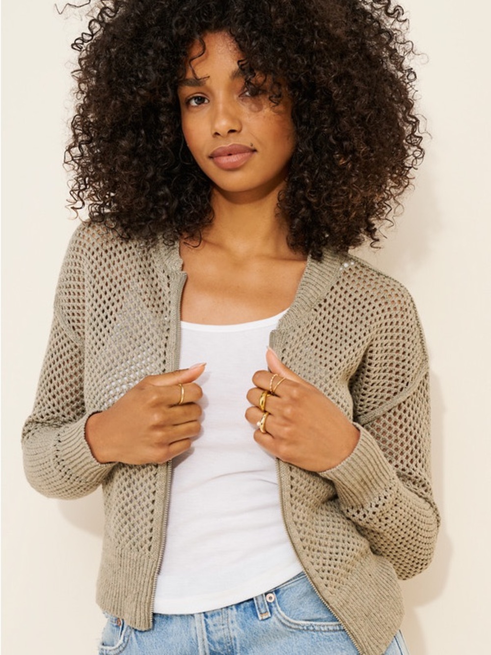 Pilcro Open-Knit Taupe Women's Cardigan